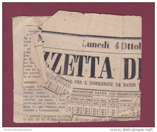 ITALIE -  170717 -  Fragment De Journal Affranchi 10 Cent Poste Estensi - Gazzetta Di GENOVA 1858 - Modena