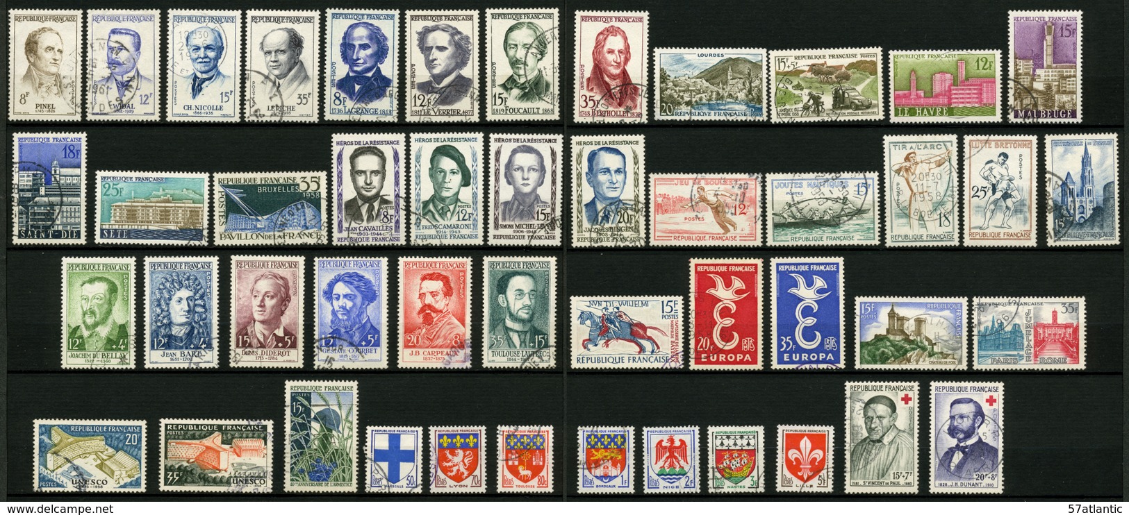 FRANCE - ANNEE COMPLETE 1958 - YT 1142 à 1188 - 47 TIMBRES OBLITERES - 1950-1959