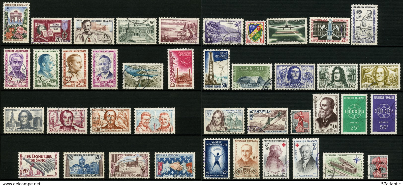 FRANCE - ANNEE COMPLETE 1959 - YT 1189 à 1229 - 41 TIMBRES OBLITERES - 1950-1959