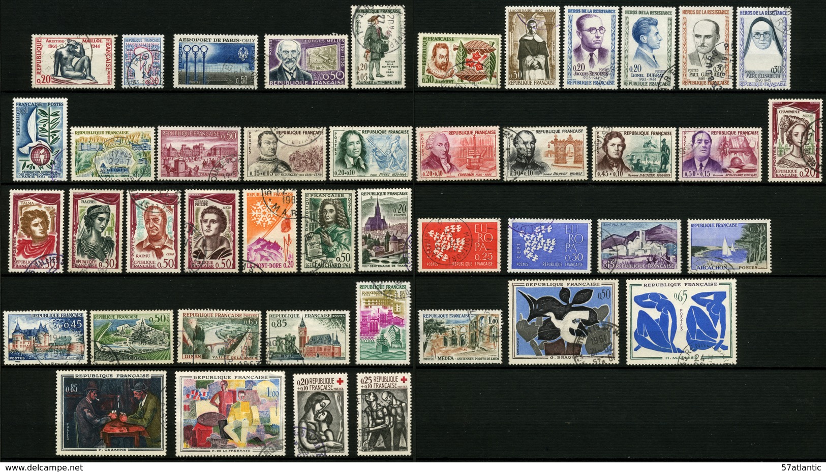 FRANCE - ANNEE COMPLETE 1961 - YT 1281 à 1324 - 44 TIMBRES OBLITERES - 1960-1969