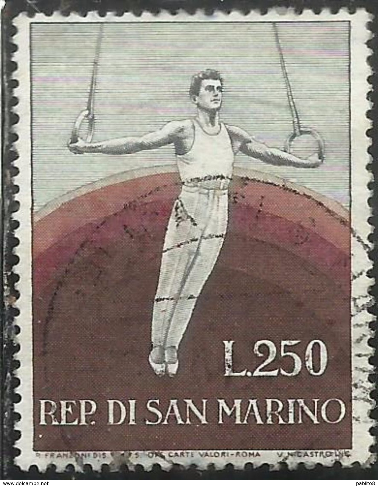 REPUBBLICA DI SAN MARINO 1954 SPORT PROPAGANDA SPORTIVA 2a L. 250 USATO USED OBLITERE' - Usati