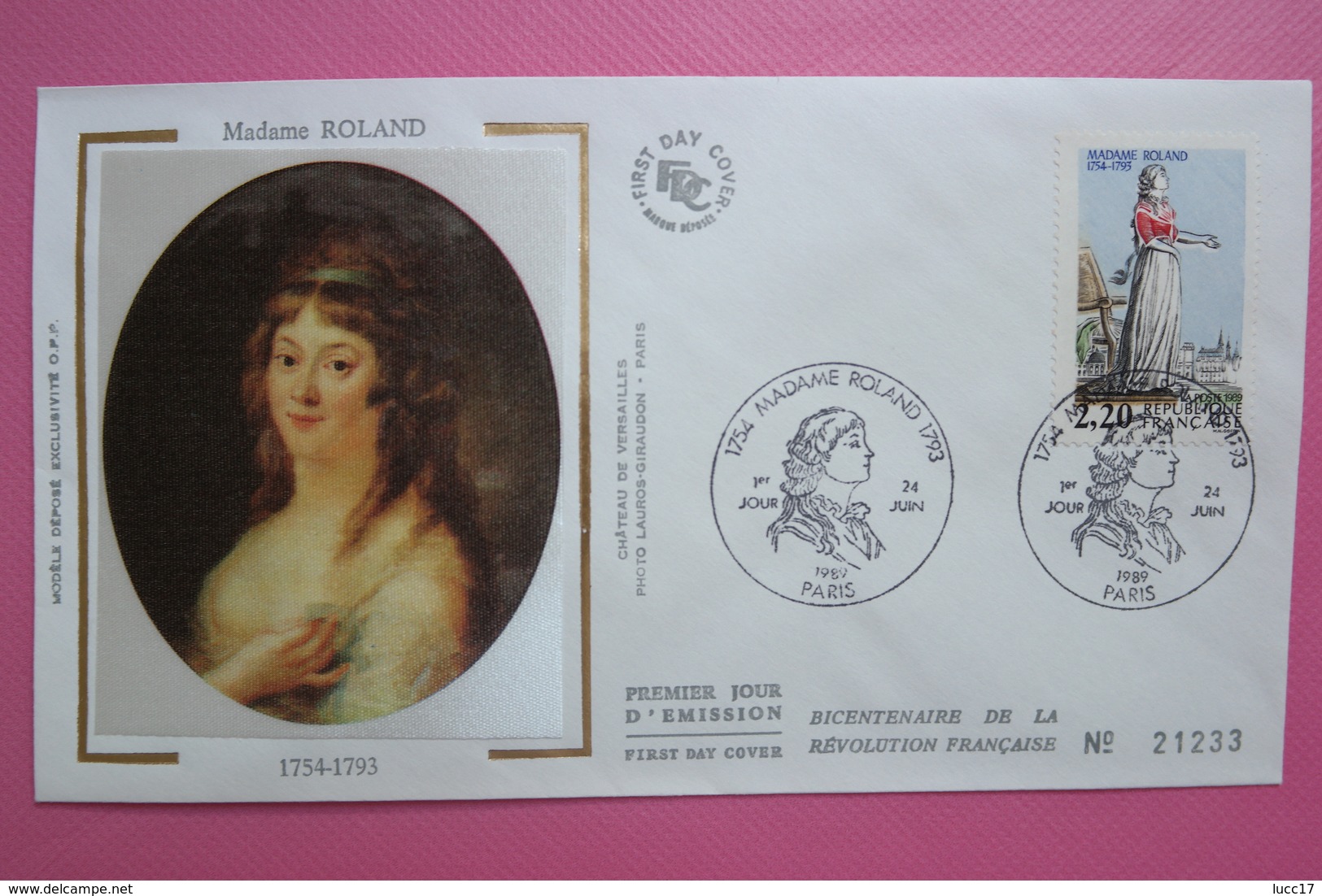 1989 FDC  Soie Bicentenaire De La Révolution Française Madame ROLAND - Revolución Francesa