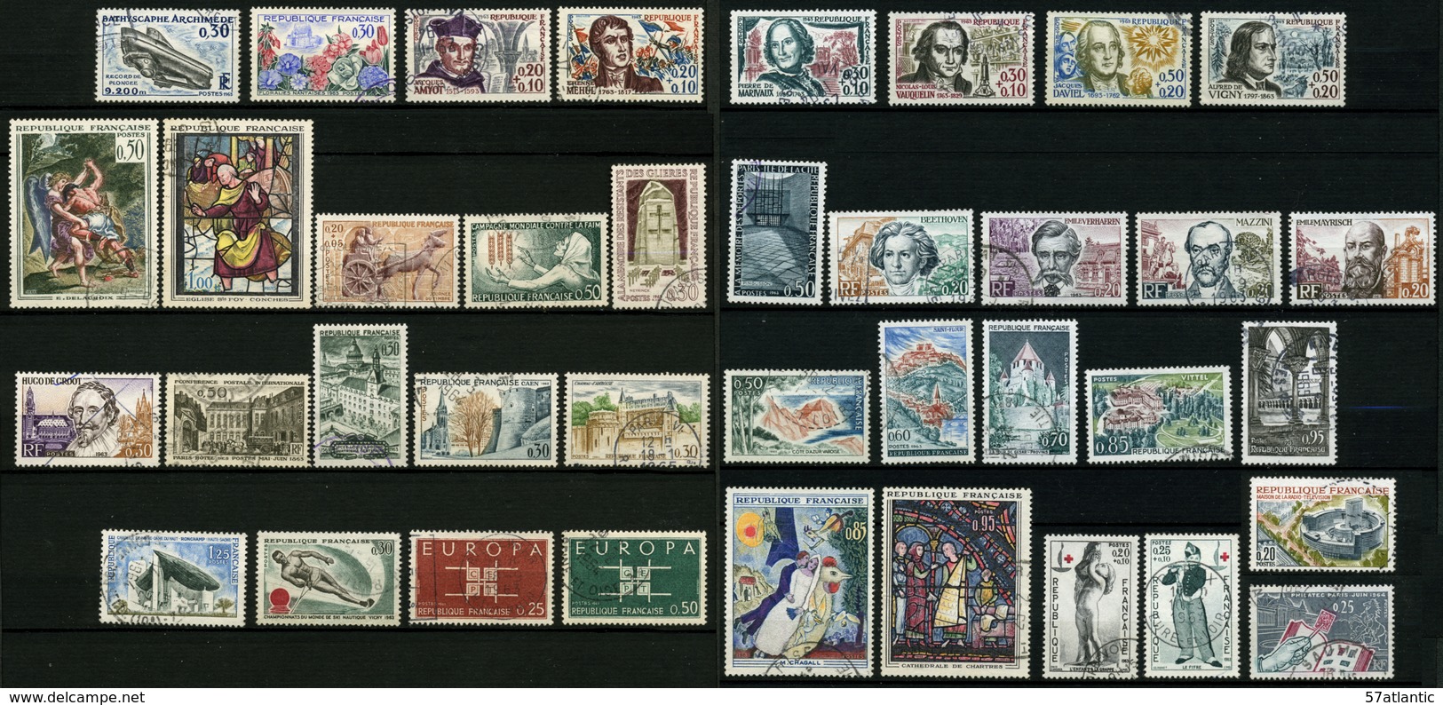 FRANCE - ANNEE COMPLETE 1963 - YT 1368 à 1403 - 38 TIMBRES OBLITERES - 1960-1969