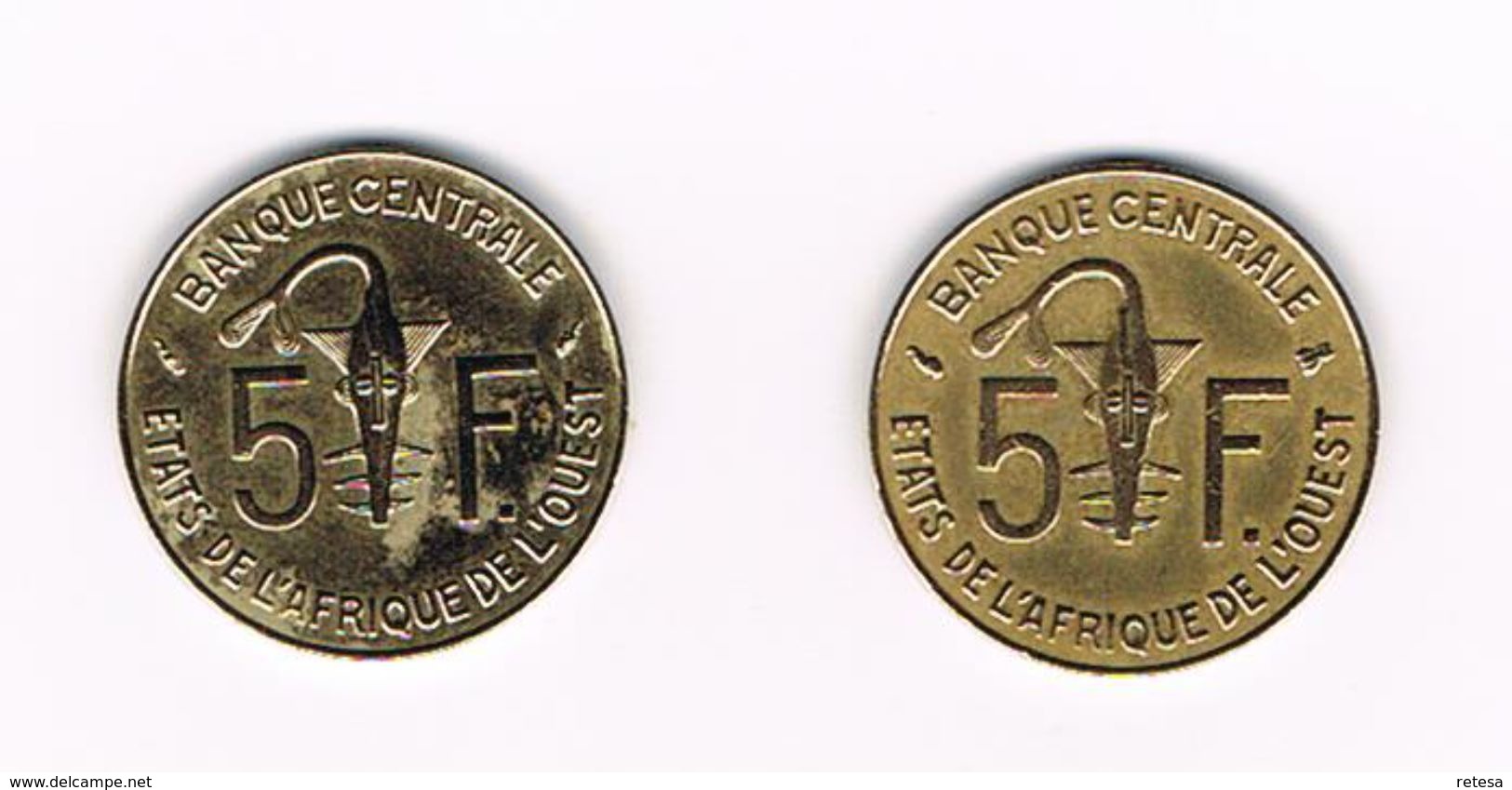 ) WEST AFRICAN STATES 2 X 5 FRANCS  1989/1997 - Centrafricaine (République)