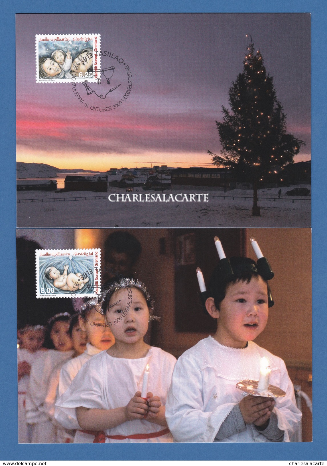 GREENLAND 2009 MAXICARDS (2)  CHRISTMAS   FACIT 522-523 - Cartes-Maximum (CM)