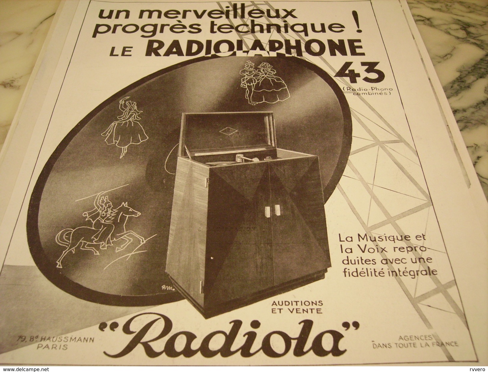 ANCIENNE PUBLICITE RADIOPHONE 43 DE RADIOLA  1930 - Sonstige & Ohne Zuordnung