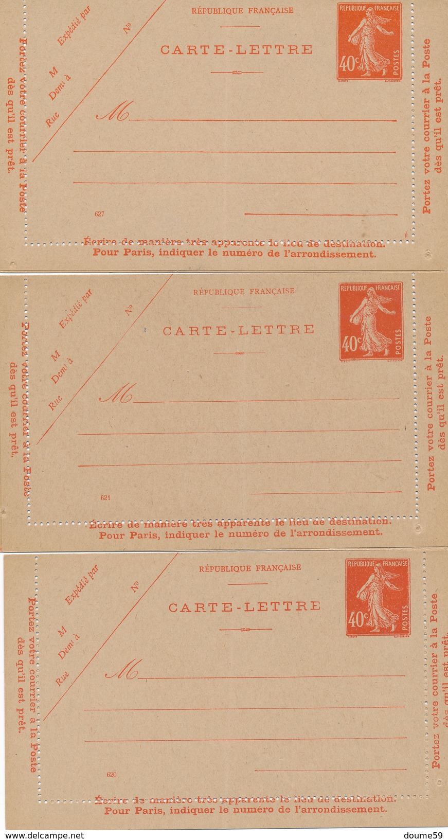 BI-154 : FRANCE:  Lot Avec 3 Entiers Neufs Carte Lettre N°194 Avec N° 620-621-627 - Letter Cards