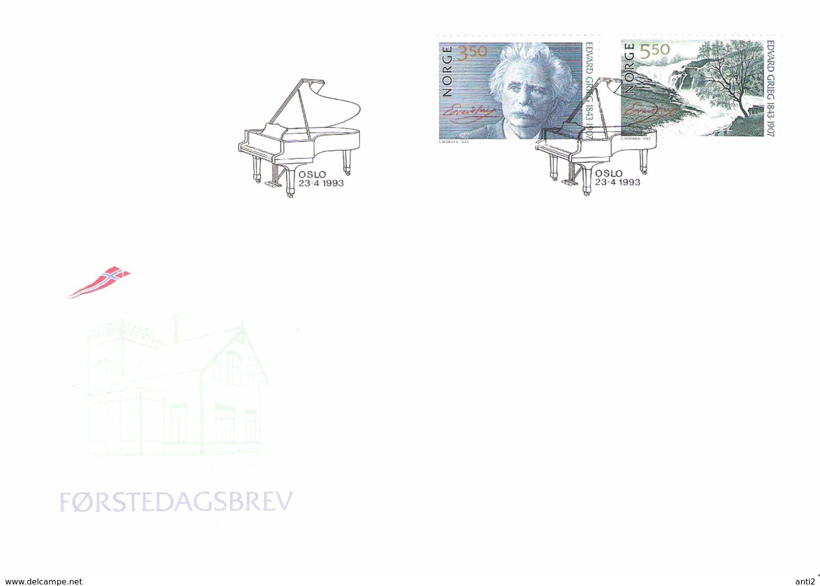 Norway 1993 150th Birthday Of Edvard Grieg Mi 1125-1126, FDC - FDC