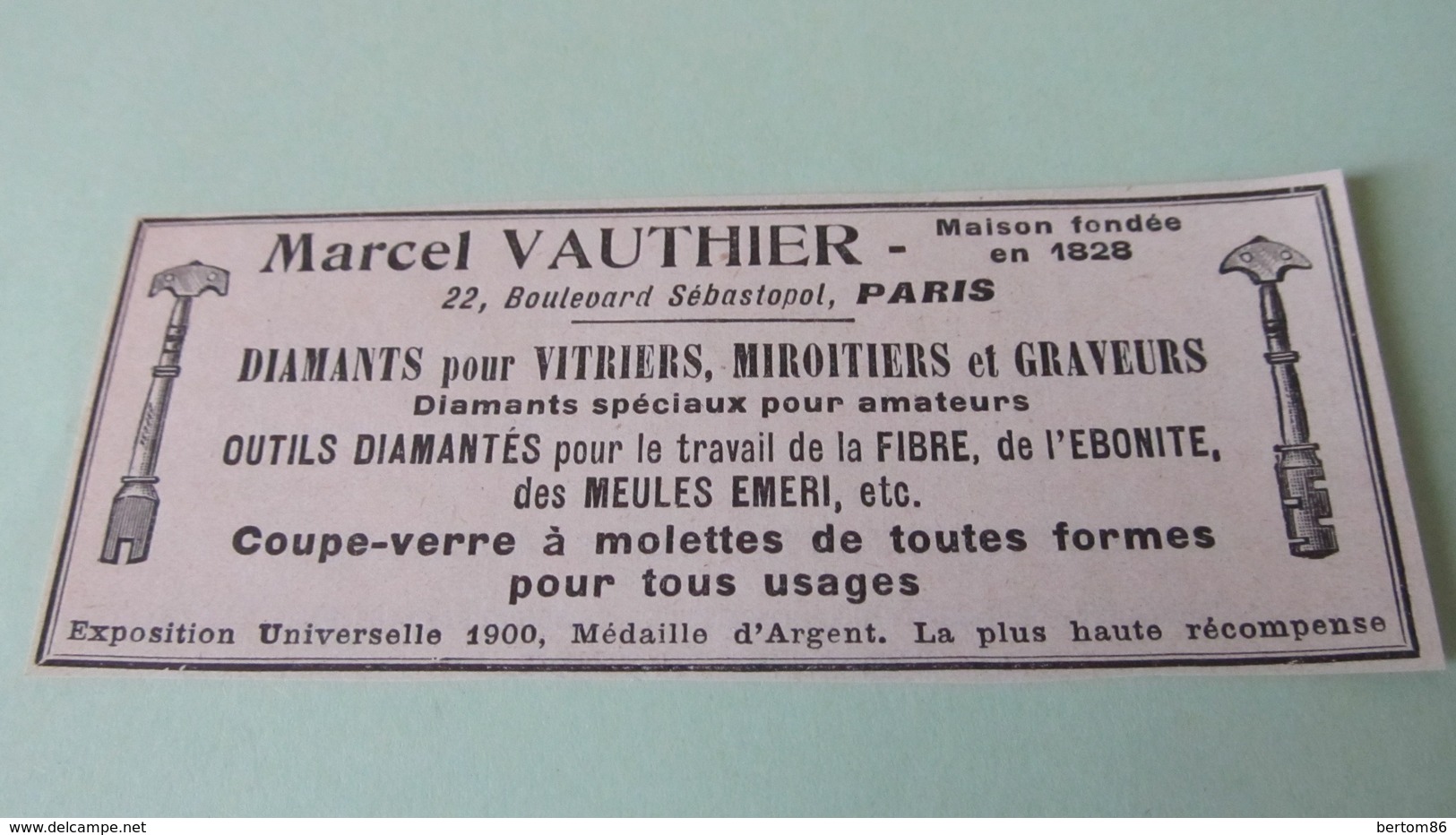 MARCEL VAUTHIER PARIS - DIAMANTS POUR VITRIERS , MIROITIERS Et GRAVEURS - PUBLICITE DE 1925. - Pubblicitari