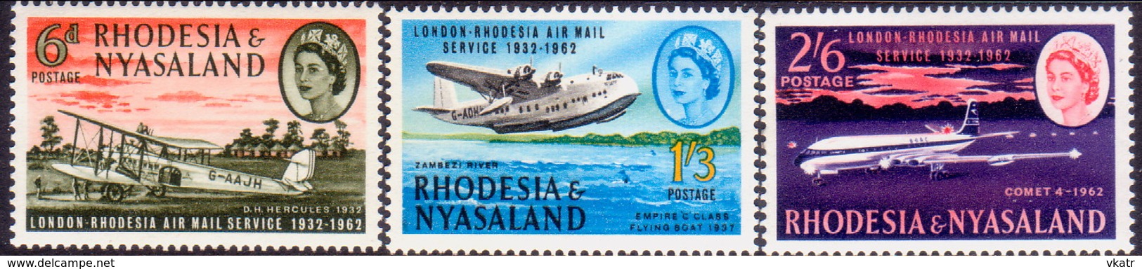 RHODESIA & NYASALAND 1962 SG #40-42 Compl.set MNH 30th Anniv Of First London-Rhodesia Airmail Service - Rhodesia & Nyasaland (1954-1963)