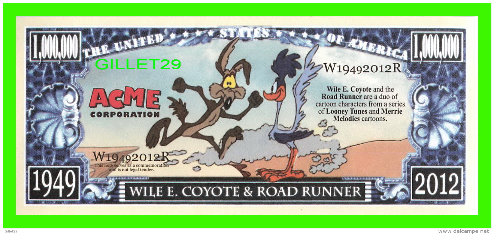 BILLETS - ONE MILLION DOLLARS, THE UNITED STATES OF AMERICA - WILE E. COYOTTE & ROAD RUNNER - LOONEY TUNES, BEEP BEEP - - Autres & Non Classés