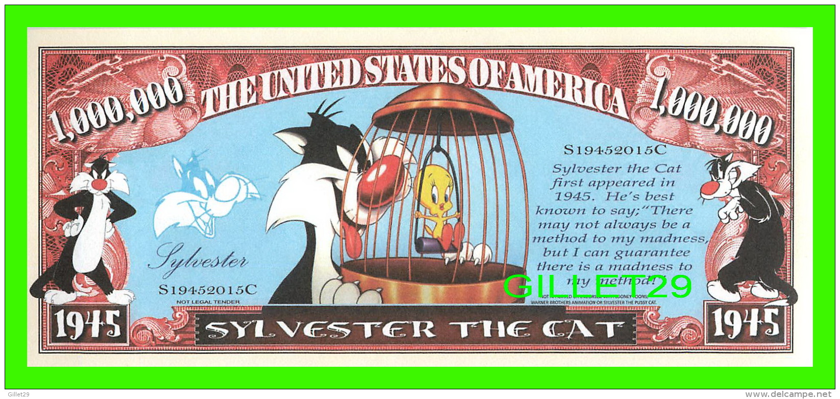 BILLETS - ONE MILLION DOLLARS, THE UNITED STATES OF AMERICA - SYLVESTER THE CAT  SUFFER IN SUCCOTASH ! - - Other & Unclassified