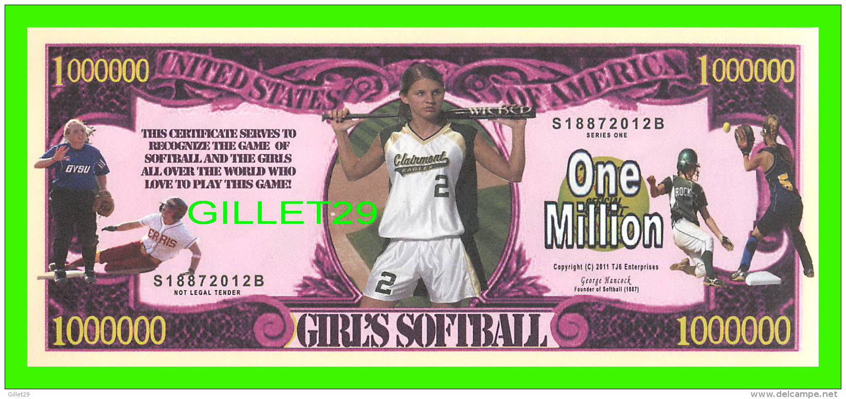 BILLETS - ONE MILLION DOLLARS, THE UNITED STATES OF AMERICA - GIRL'S SOFTBALL - - Autres & Non Classés