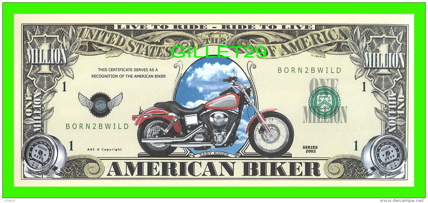 BILLETS - ONE MILLION  DOLLARS, THE UNITED STATES OF AMERICA - AMERICAN BIKER - SERIES 2002 - - Autres & Non Classés