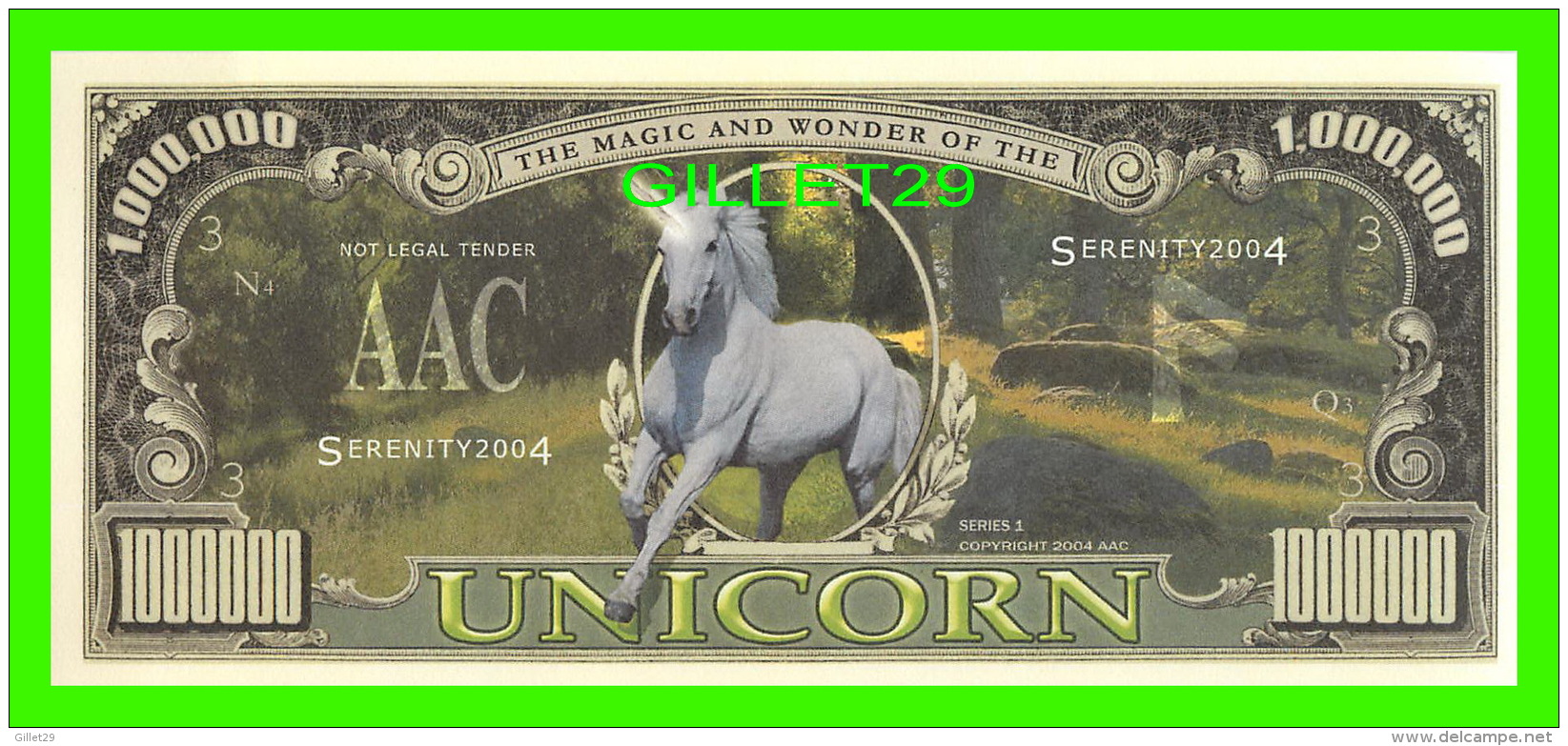 BILLETS - ONE MILLION DOLLARS, THE UNITED STATES OF AMERICA - UNICORN - THE MAGIC AND WONDER OF THE UNICORN  - - Autres & Non Classés