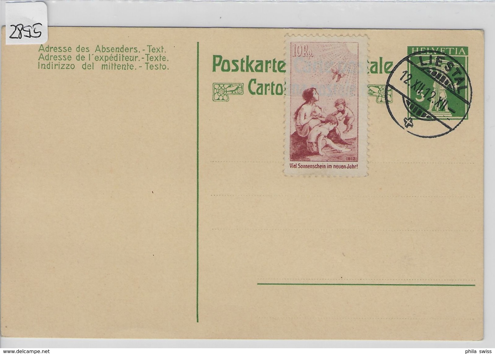 1912 Vorläufer I/I Precurseurs - Stempel: Liestal 12.XII.12 Schnapszahl Auf Carte Postale First Day - Lettres & Documents