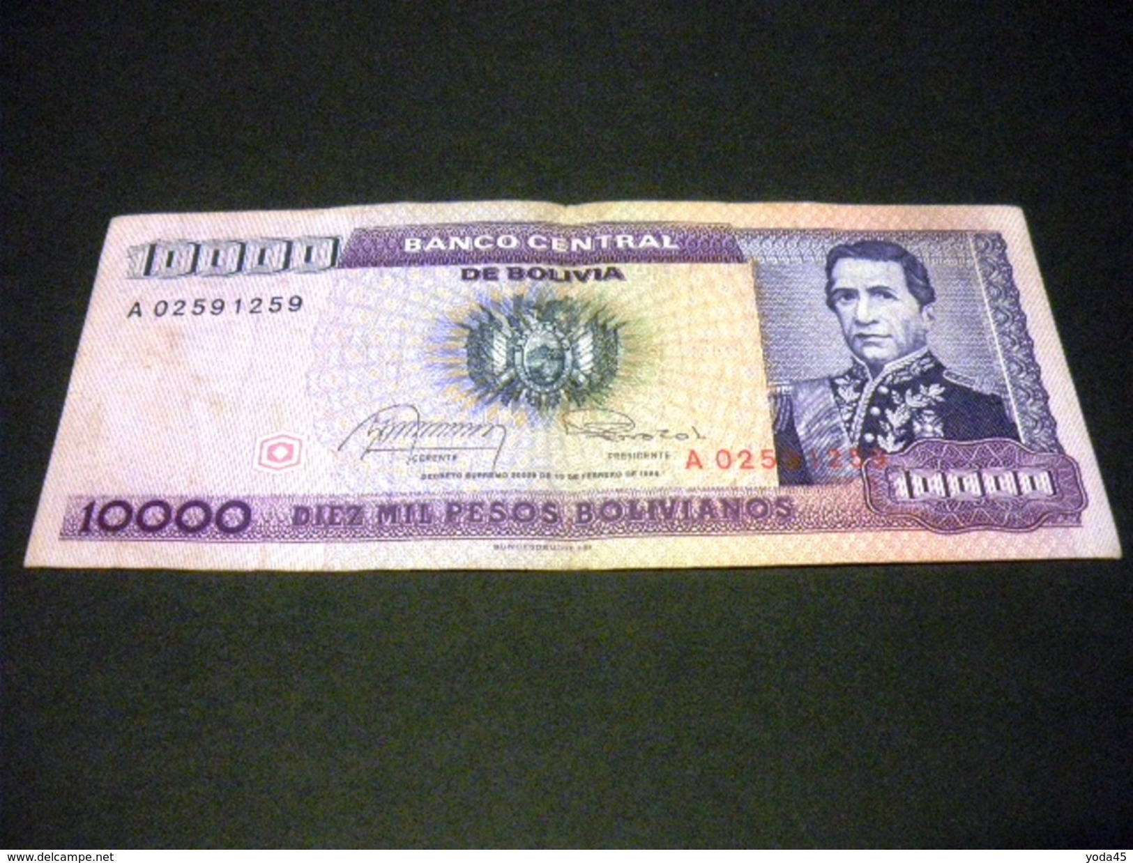 BOLIVIE 10000 Pesos Bolivianos 10/02/1984 , Pick KM N° 169 ,BOLIVIA - Bolivia