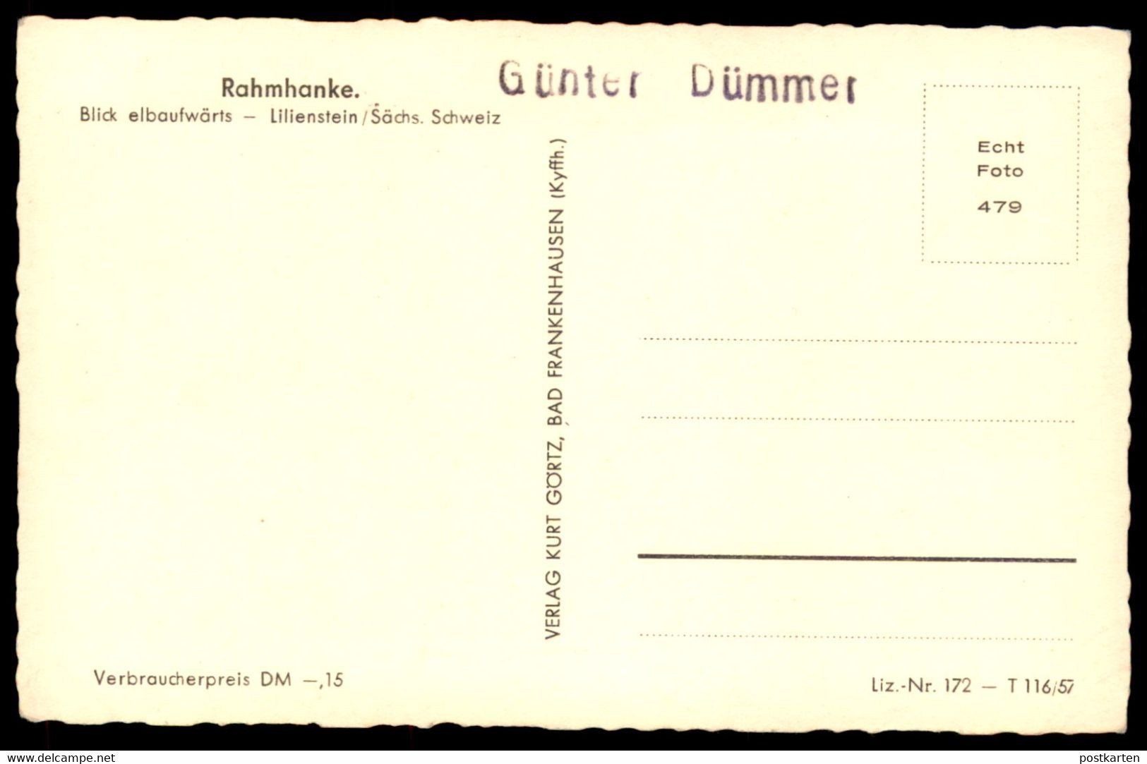 ÄLTERE POSTKARTE RAHMHANKE BLICK ELBAUFWÄRTS LILIENSTEIN SÄCHS. SCHWEIZ Rahm Hanke Cpa AK Ansichtskarte Postcard - Bastei (sächs. Schweiz)