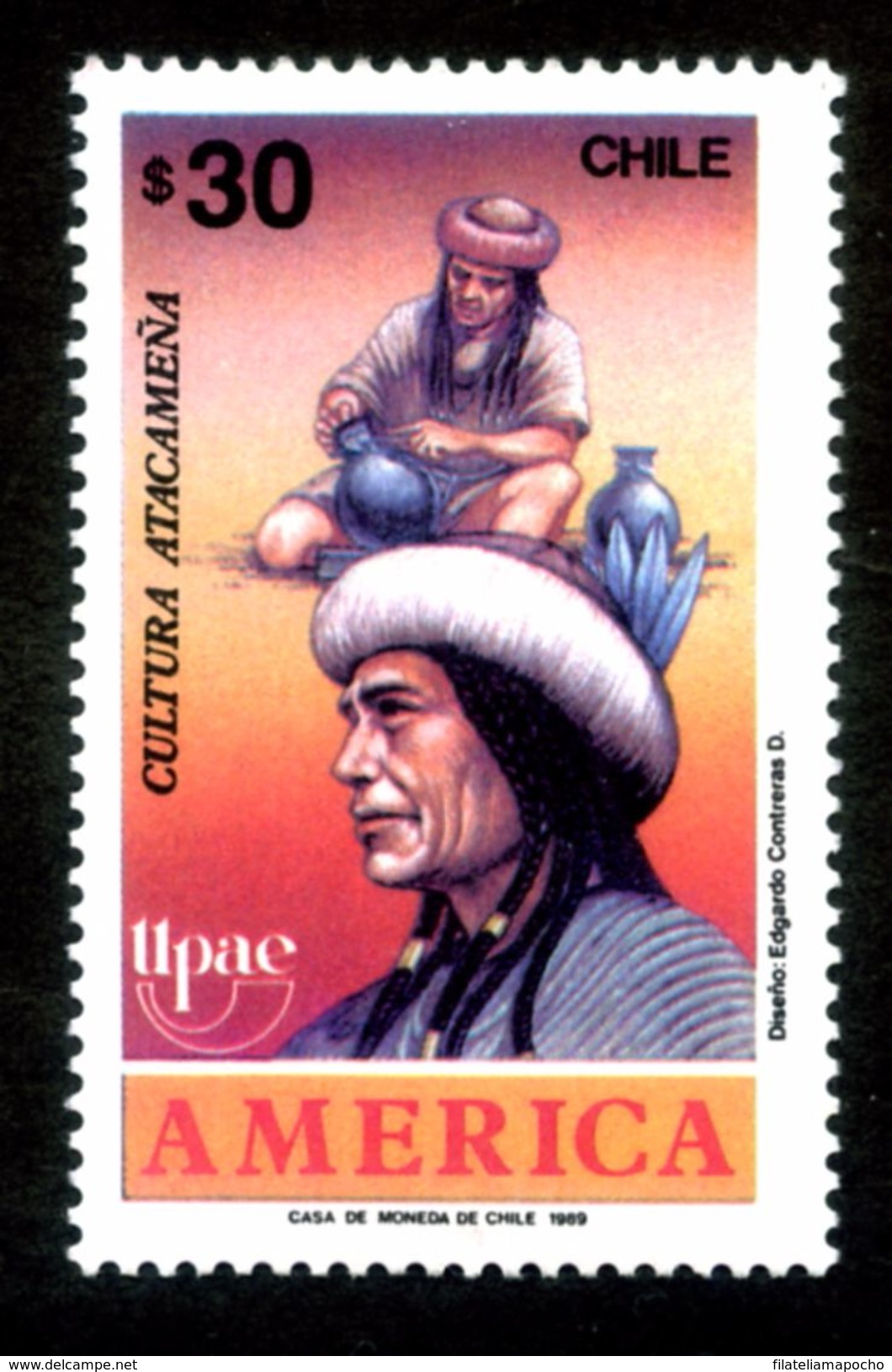 CHILE ESTAMPILLAS 1989; &ldquo;AMERICA; PUEBLOS PRECOLOMBINOS, USOS Y COSTUMBRES-UPAE&rdquo;. - Cile