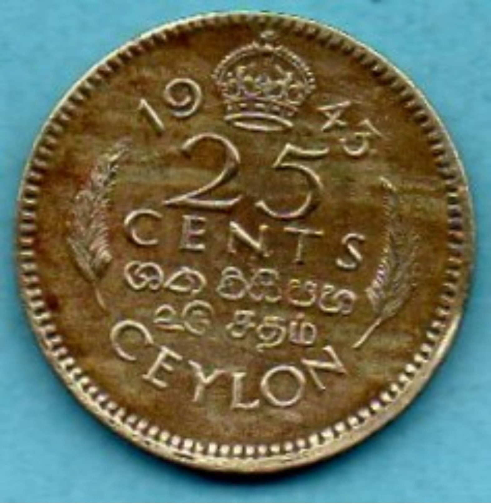 C5/ CEYLON / SRI LANKA  25 CENTS 1943  KM#115 - Sri Lanka