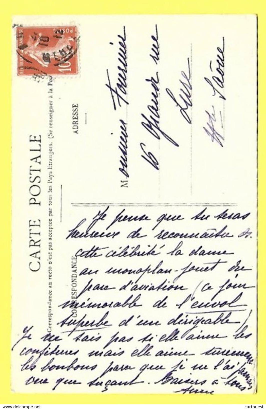 CPA Avion Marie MARVINGT Pilote Aéronaute Aviatrice 1912 ( Anecdote Sur La Vie De L Aviatrice Correspondance ) - Dirigeables