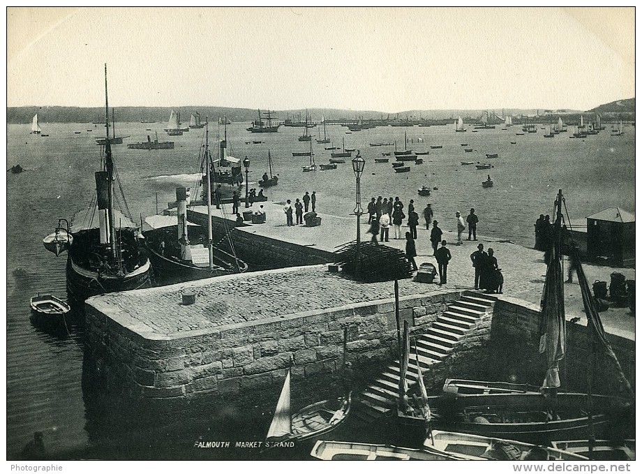 Cornouailles Falmouth Market Strand Port Et Bateaux Ancienne Phototypie 1900 - Old (before 1900)