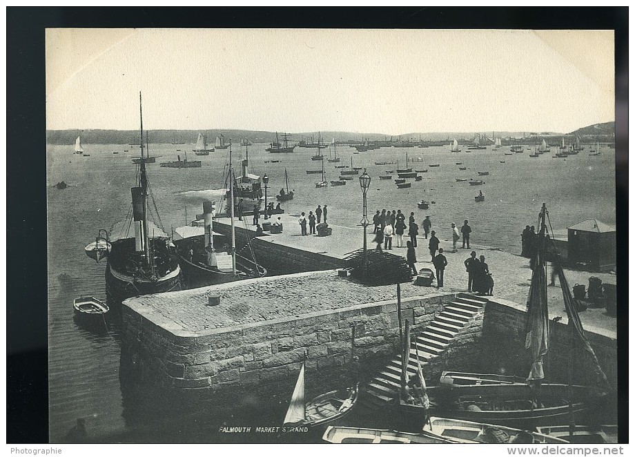 Cornouailles Falmouth Market Strand Port Et Bateaux Ancienne Phototypie 1900 - Old (before 1900)