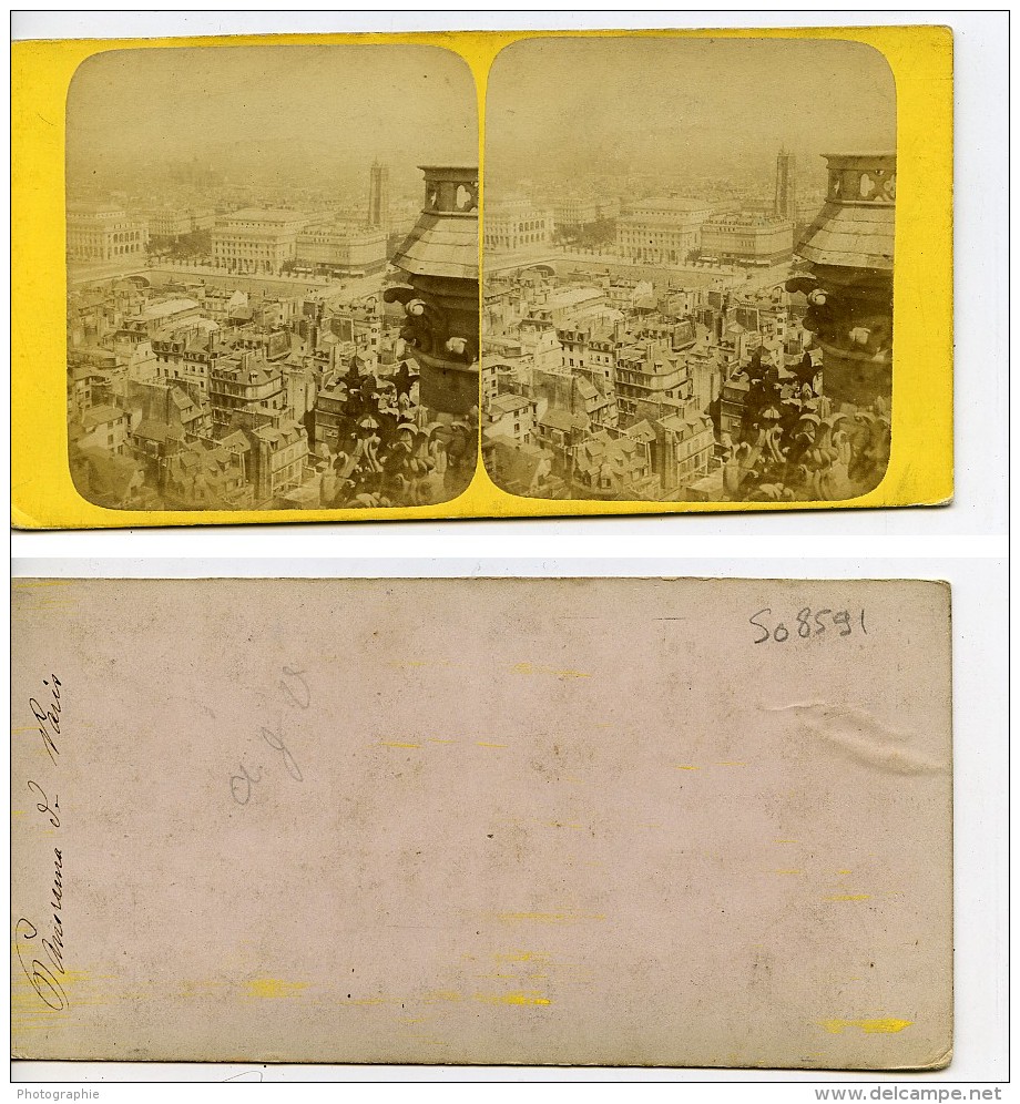France Paris Panorama Ancienne Stereo Photo 1870 - Stereoscopic
