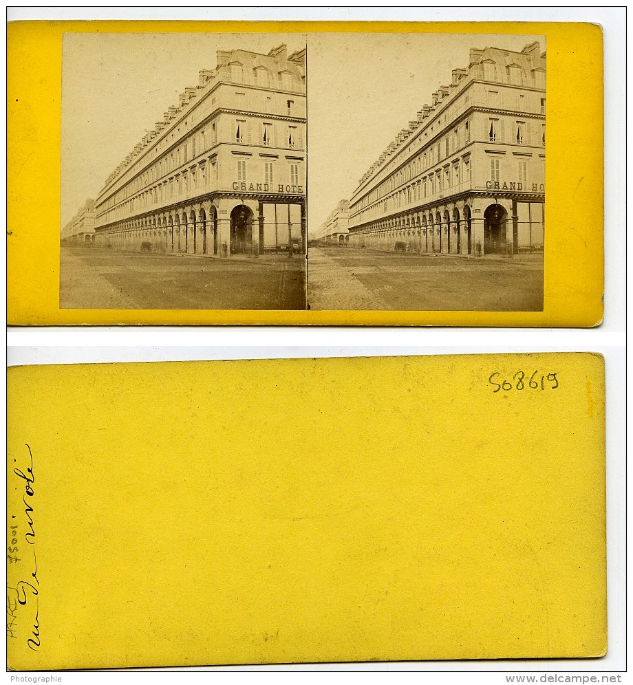 France Paris Rue De Rivoli Grand Hotel Ancienne Stereo Photo 1865 - Photos Stéréoscopiques