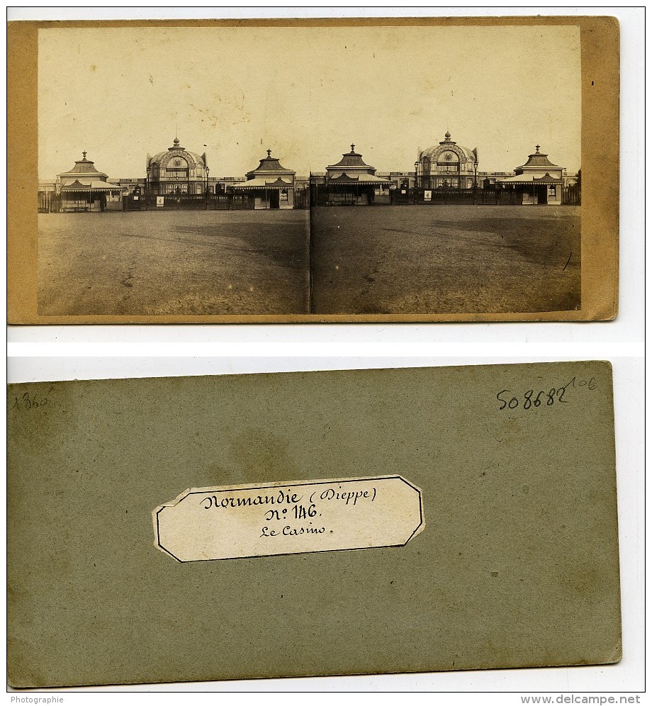 France Normandie Dieppe Le Casino Ancienne Stereo Photo 1860 - Stereoscopic