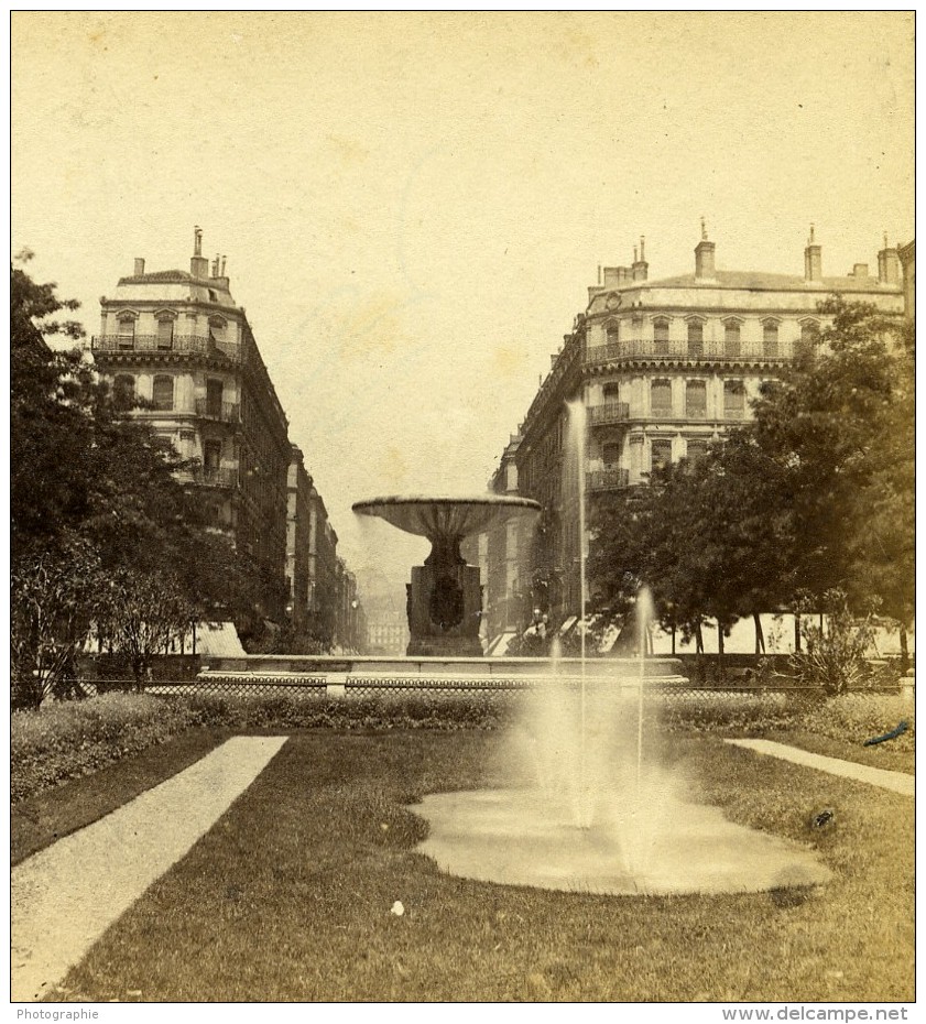 France Lyon Rue Imperiale Ancienne Stereo Photo Muzet &amp; Joguet 1870 - Stereoscopic