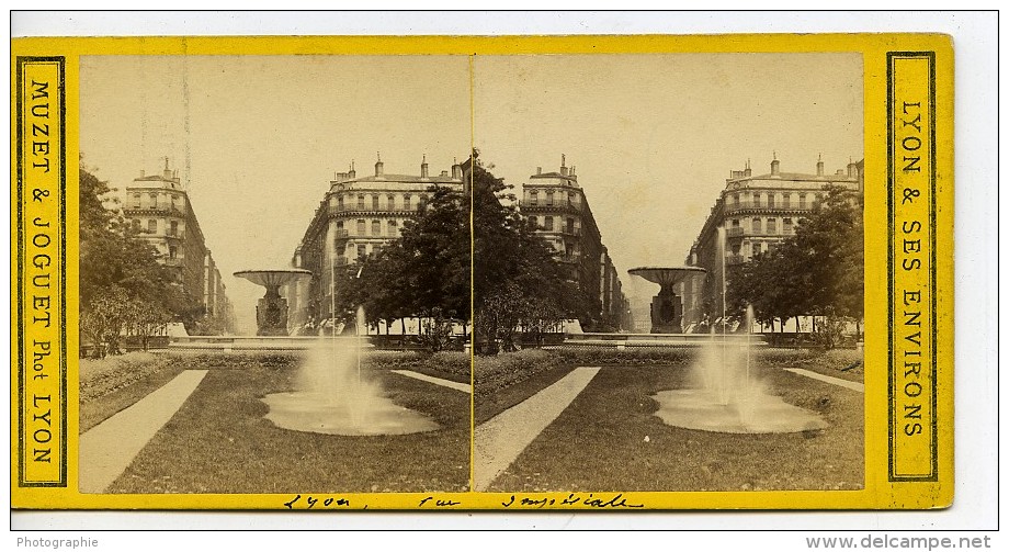 France Lyon Rue Imperiale Ancienne Stereo Photo Muzet &amp; Joguet 1870 - Stereoscopic