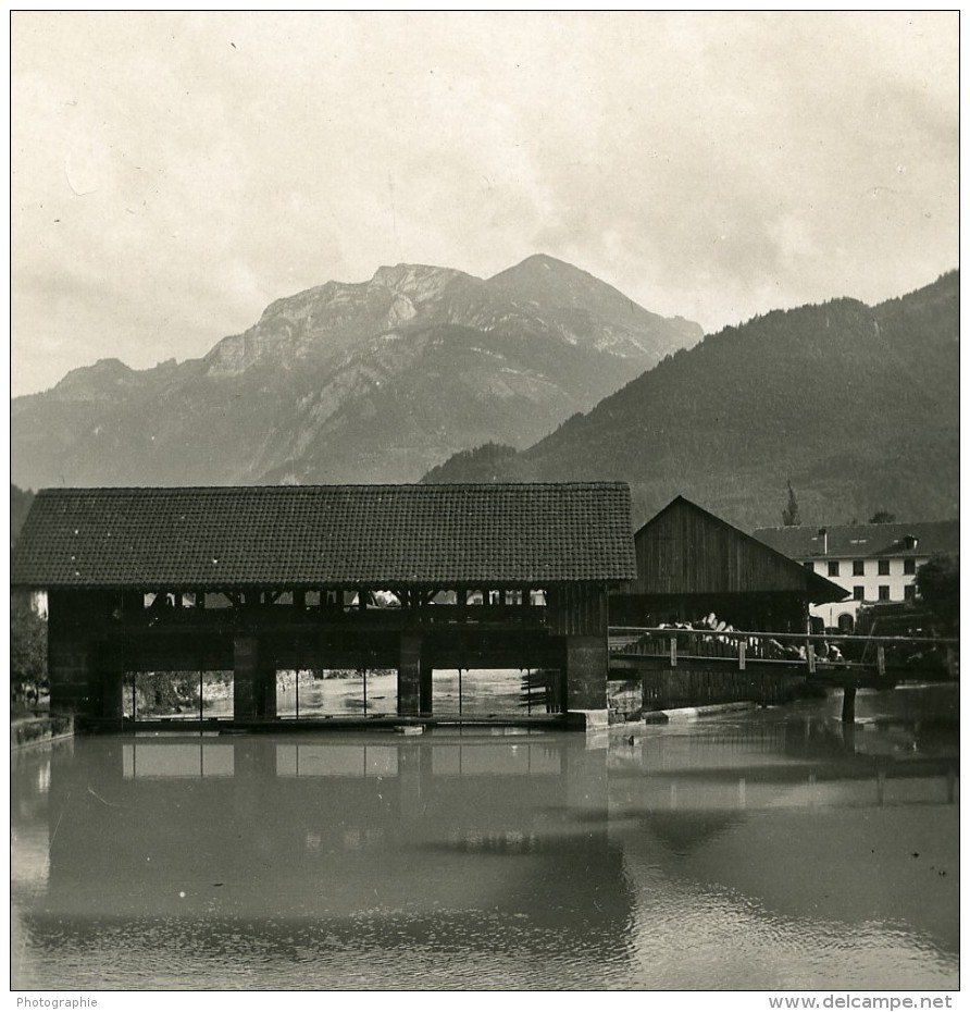 Suisse Interlaken Vue Sur L'Aar Vers Le Saxeten Ancienne Stereo Photo NPG 1900 - Stereoscopic