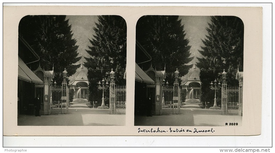 Suisse Interlaken Entrée Du Kursaal Jardins Ancienne Stereo Photo 1900 - Stereoscopic