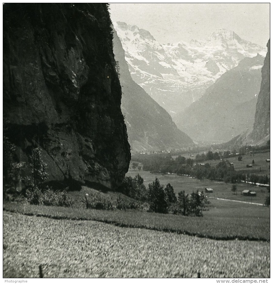 Suisse Lauterbrunnen La Vallée Superieure Ancienne Stereo Photo 1900 - Photos Stéréoscopiques