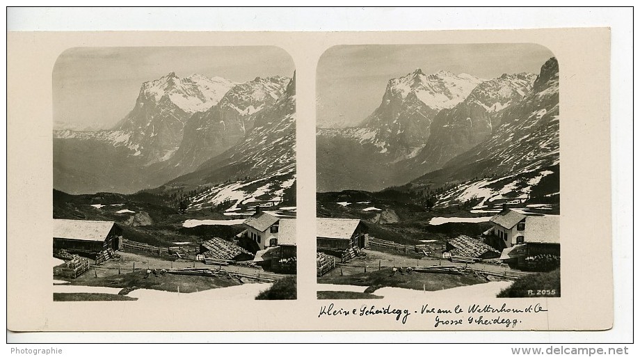 Suisse Kleine Scheidegg Avec Le Wetterhorn Ancienne Stereo Photo 1900 - Stereoscopic