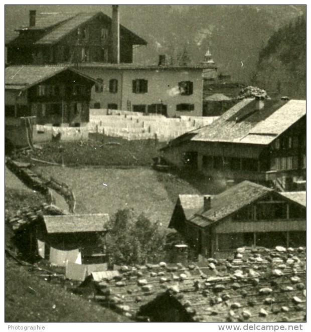 Suisse Mürren Panorama Monch Et Eiger Ancienne Stereo Photo 1900 - Stereoscopic