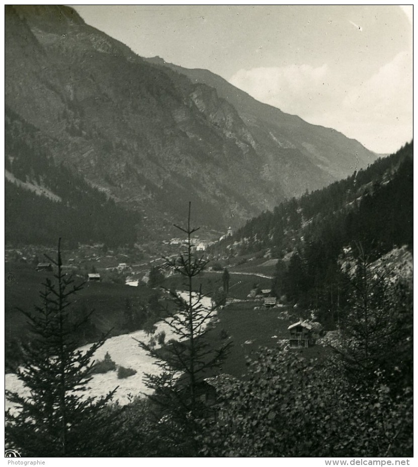 Suisse Vispertal Panorama Vue De St Nikolaus Ancienne Stereo Photo NPG 1900 - Stereoscopic