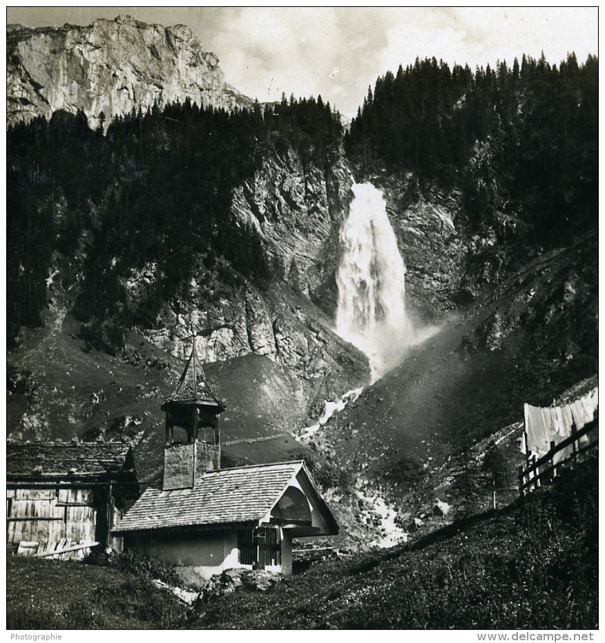 Suisse Klausenstrasse Les Chutes Cascade Staubefall Ancienne Stereo Photo Wehrli 1900 - Photos Stéréoscopiques