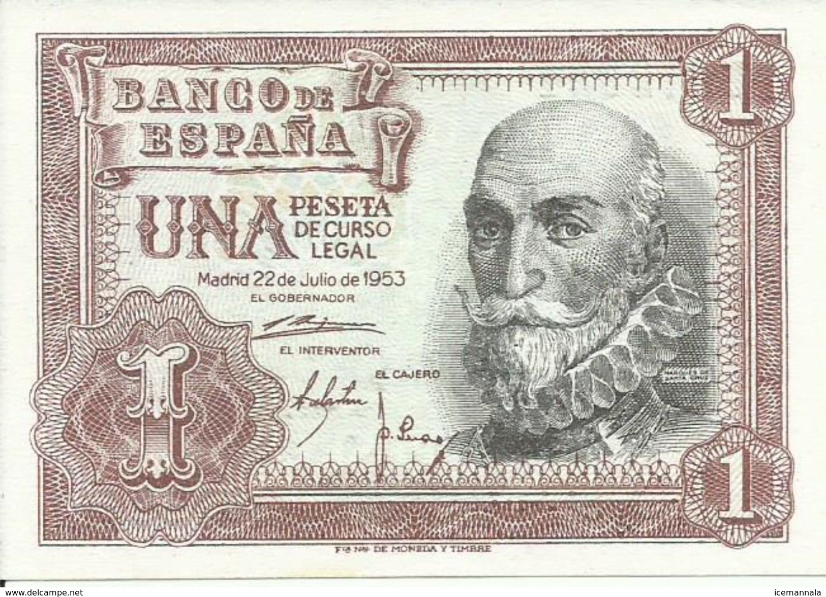ESPAÑA BILLETE DE 1 PESETAS  (22 DE JULIO DE 1953 ) ( SIN CIRCULAR) - 1-2 Pesetas