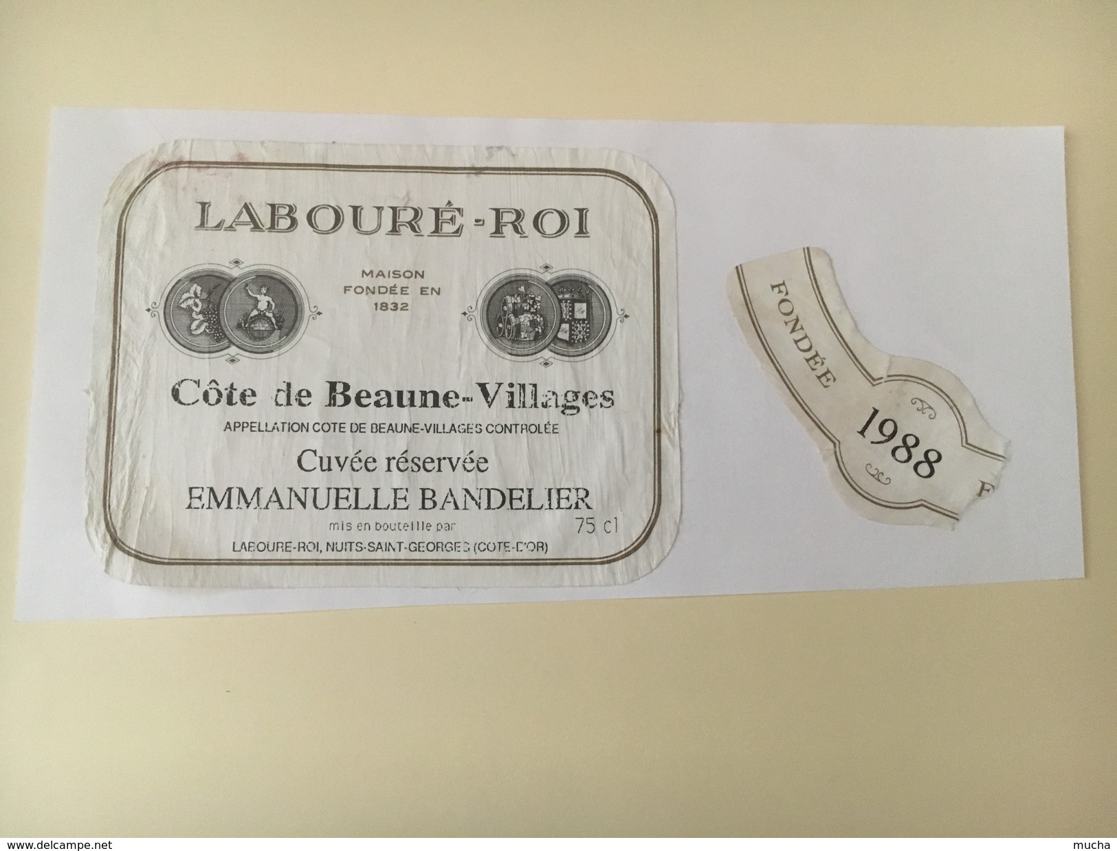 4520 - Côte De Beaune-Villages 1988 Cuvée Emmanuuelle Bandelier Labouré-Roi Collée Sur Papier - Bourgogne