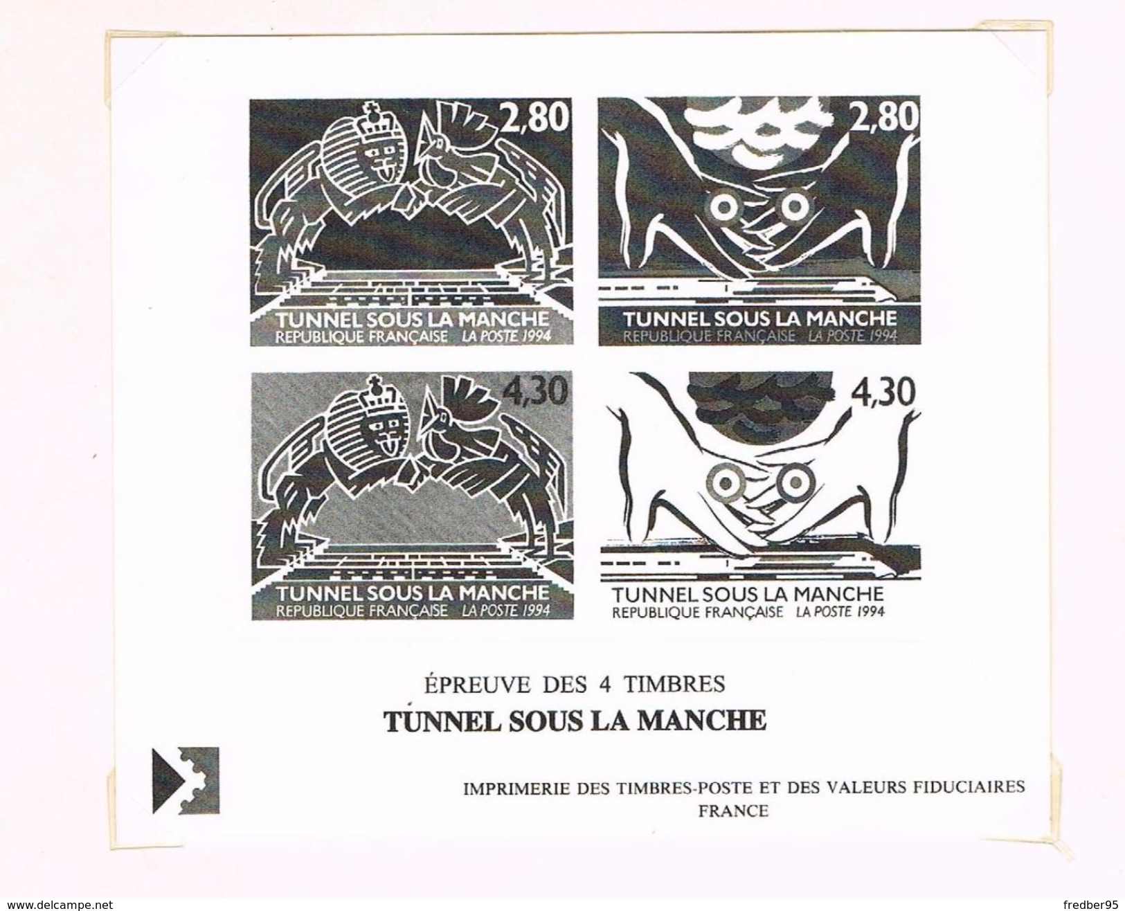 France : Épreuve De Luxe Des 4 Timbres TUNNEL SOUS LA MANCHE - Epreuves De Luxe