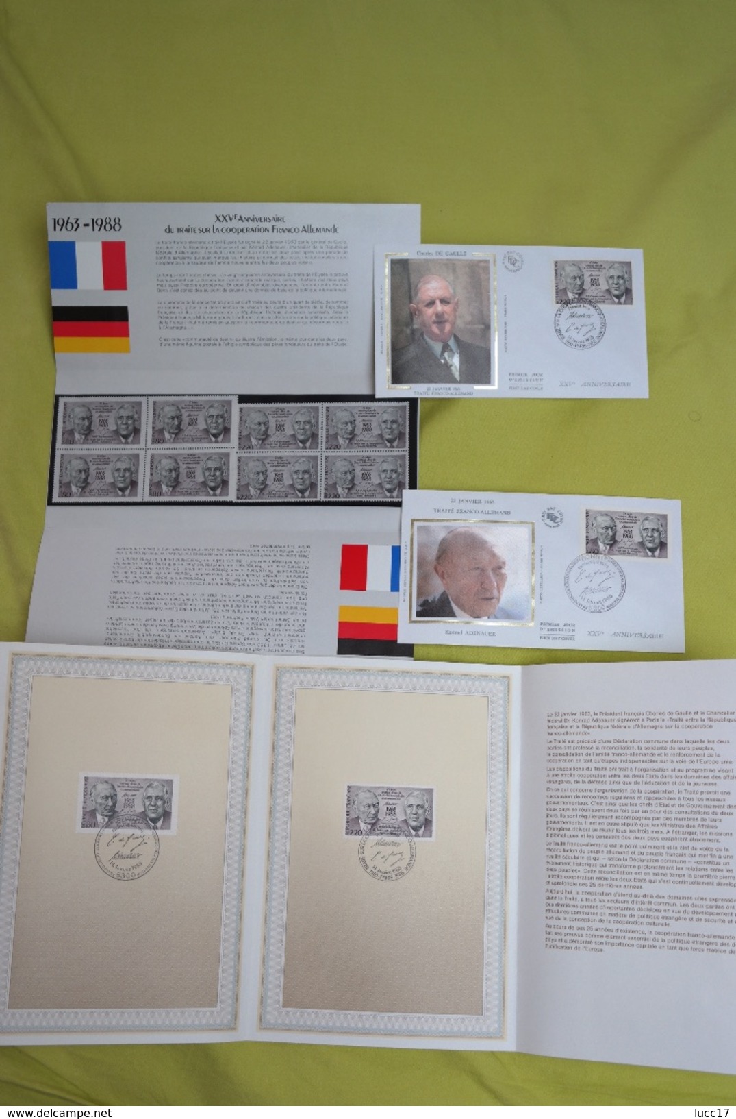 1988 LOT Emission Commune France Allemagne  _ 25eme Anniversaire Traité Coopération Sous Blister +FDC - Gemeinschaftsausgaben