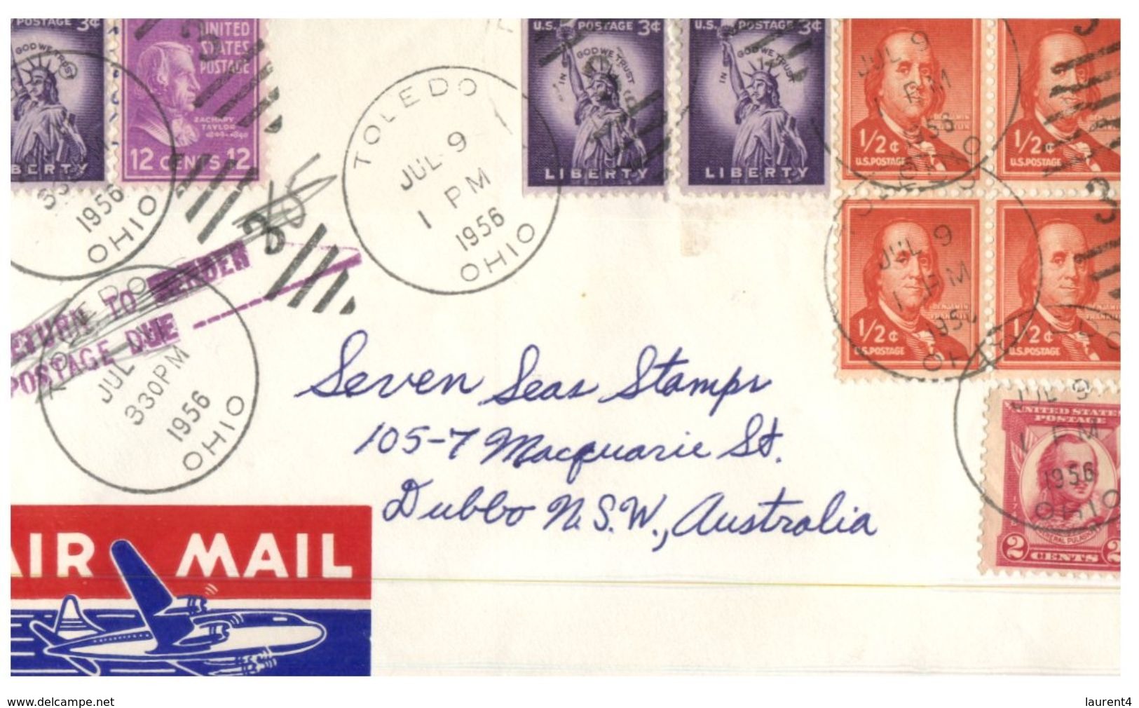 (300) USA To Australia - Under Paid And Taxed Cover - 1956 - Andere & Zonder Classificatie