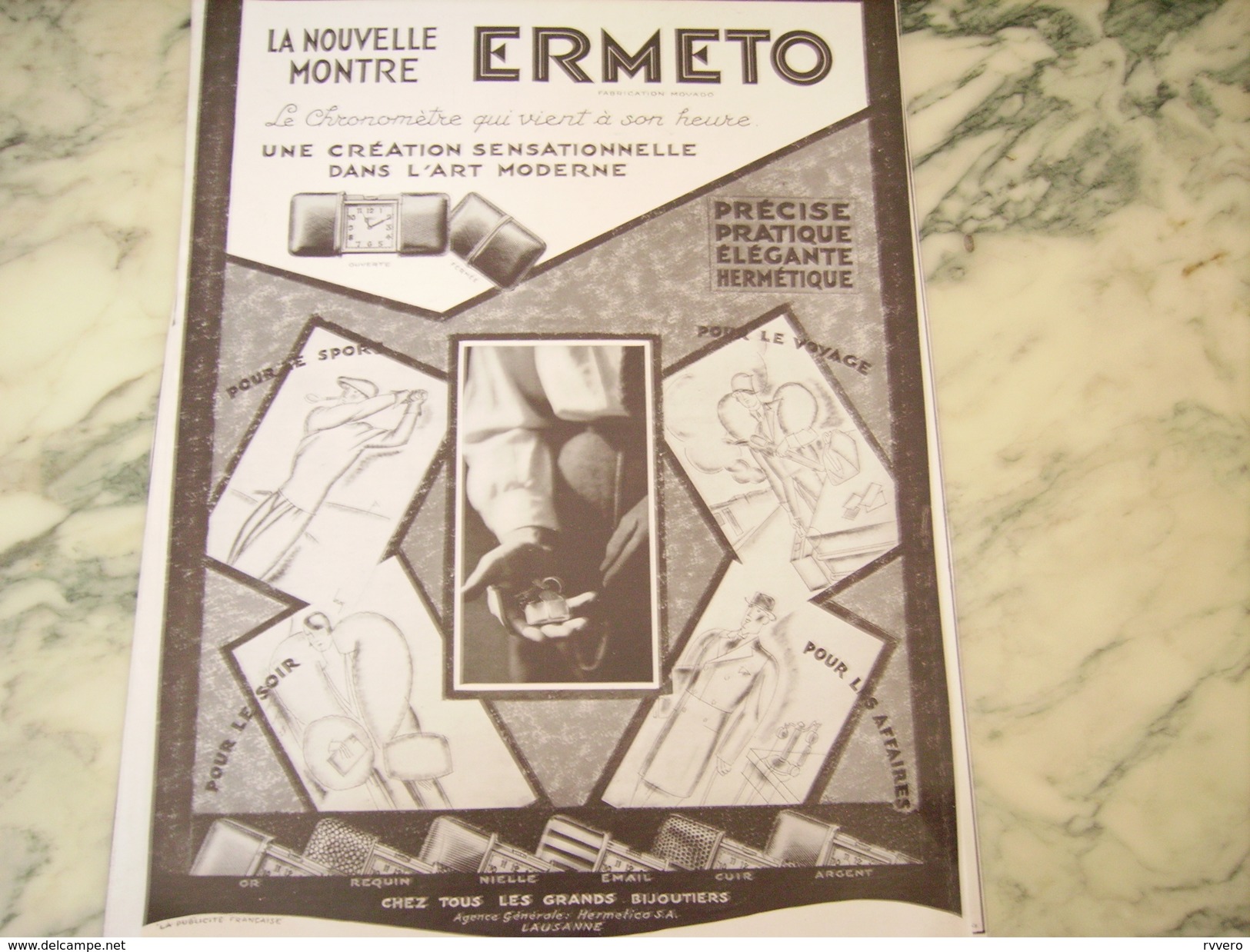 ANCIENNE PUBLICITE MONTRE ERMETO DE MOVADO L ART MODERNE  1928 - Autres & Non Classés