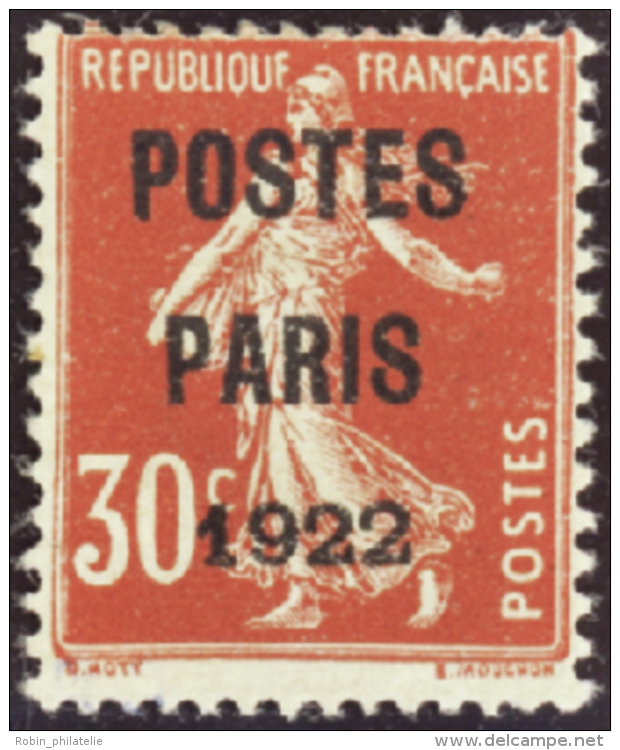 N&deg; 3 2 30c Semeuse Rouge "Postes Paris 1922"  Qualit&eacute;: * Cote: 750&nbsp; - Autres & Non Classés