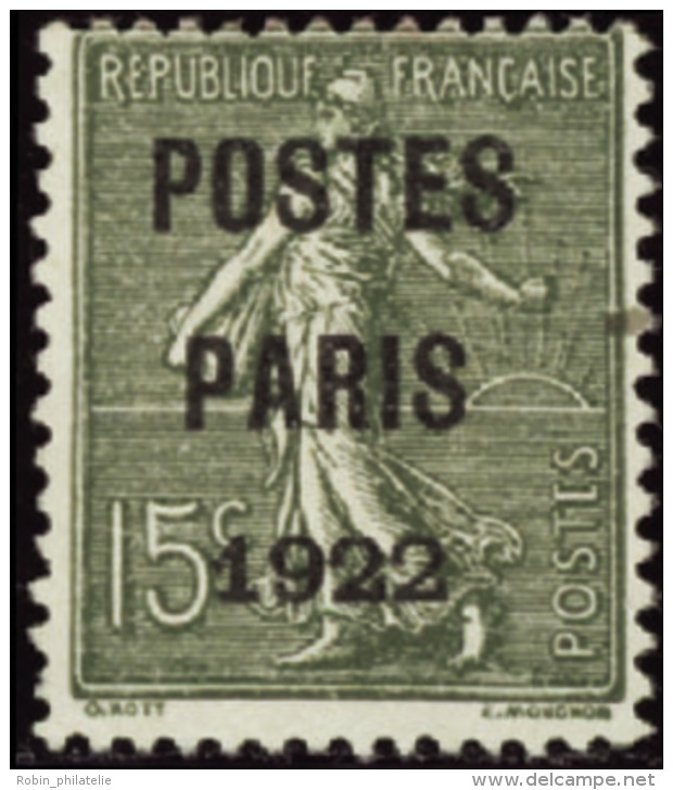 N&deg; 3 1 15c Semeuse Lign&eacute;e "Postes Paris 1922"  Qualit&eacute;: (*) Cote: 500&nbsp; - Autres & Non Classés