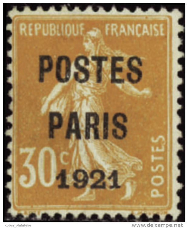 N&deg; 2 9 30c Semeuse Orange "Postes Paris 1921"  Qualit&eacute;: (*) Cote: 80&nbsp; - Autres & Non Classés