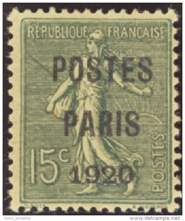 N&deg; 2 5 15c Semeuse Lign&eacute;e "Postes Paris 1920" (l&eacute;g. Adh)  Qualit&eacute;: ** Cote: 575&nbsp; - Other & Unclassified
