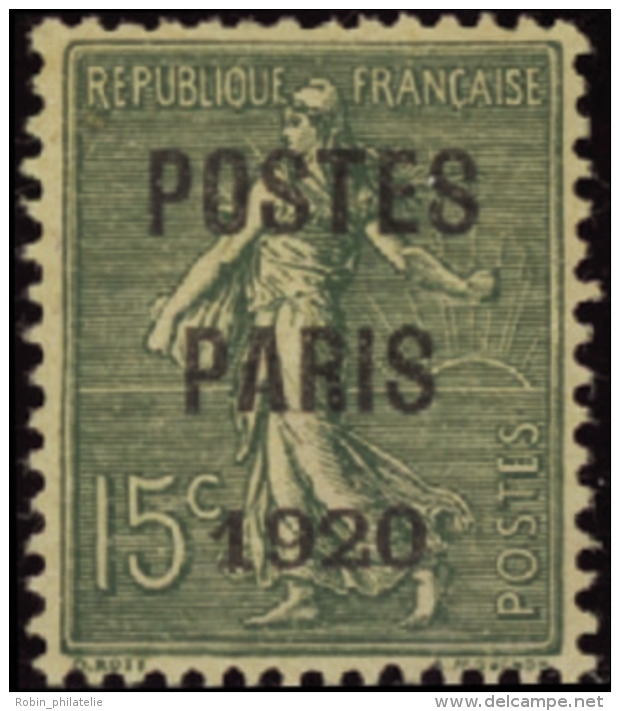 N&deg; 2 5 15c Semeuse Lign&eacute;e "Postes Paris 1920"  Qualit&eacute;: (*) Cote: 125&nbsp; - Autres & Non Classés